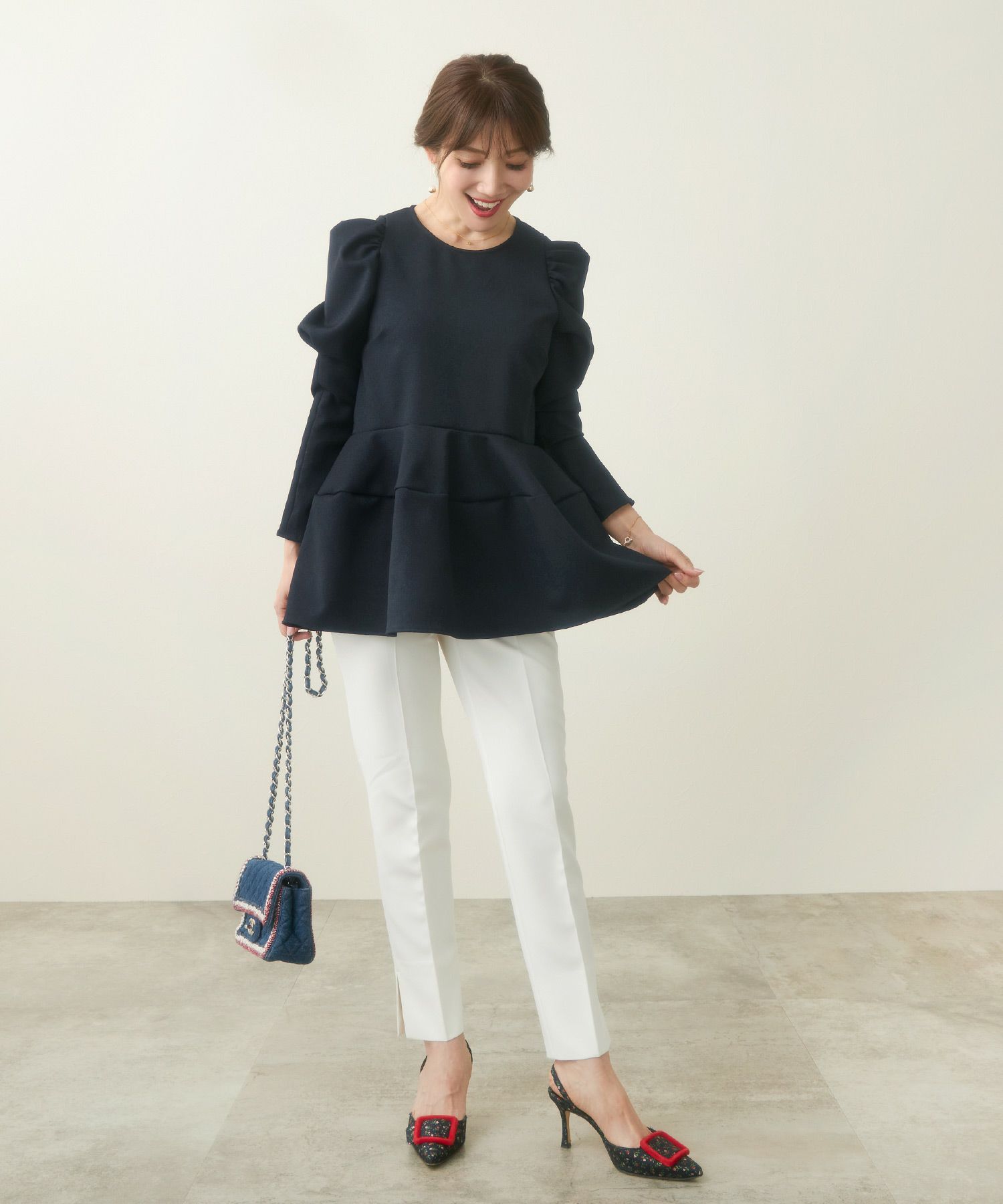 新色追加/手洗い可/日本製/アンチピリング/トップス/ブラウス/長袖/パワーショルダー/袖山ギャザー/大人可愛い