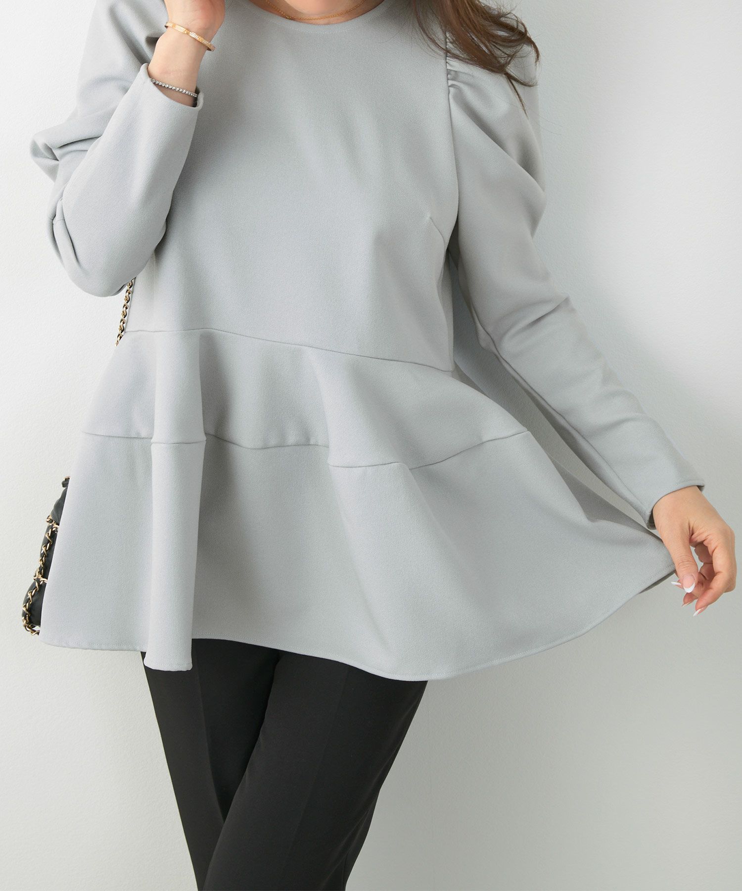 新色追加/手洗い可/日本製/アンチピリング/トップス/ブラウス/長袖/パワーショルダー/袖山ギャザー/大人可愛い