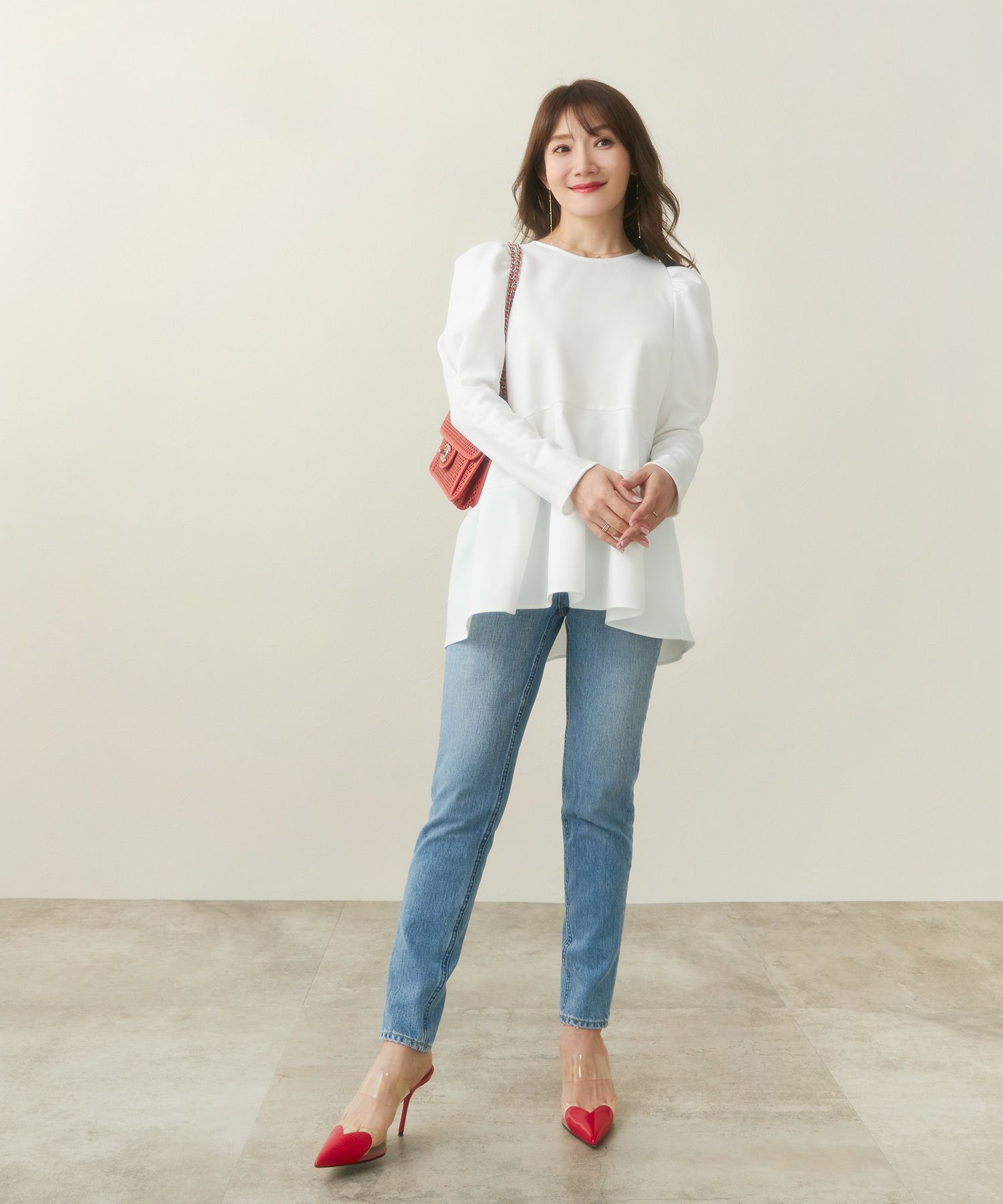 手洗い可/トップス/ブラウス/長袖/パワーショルダー/袖山ギャザー/大人可愛い