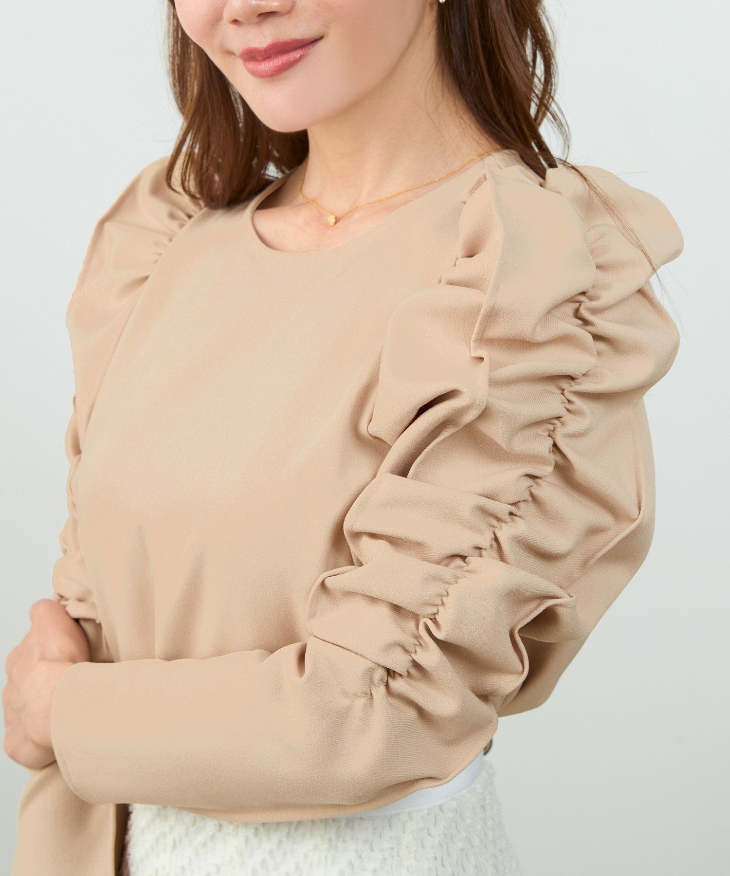 手洗い可/トップス/ブラウス/長袖/ギャザースリーブ/フリル/大人可愛い