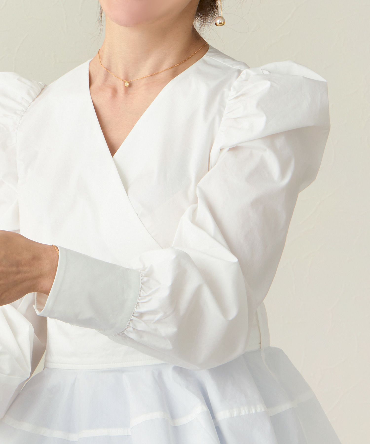 手洗い可/トップス/ブラウス/長袖/カシュクール/ペプラム/リボン/大人/上品/可愛い