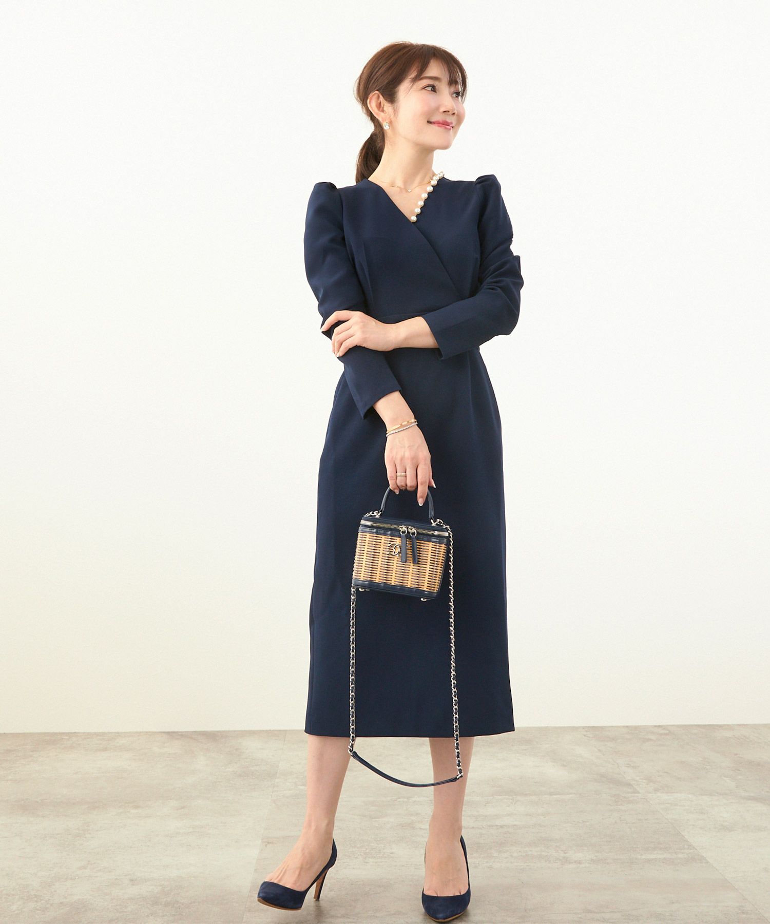 オケージョン/Iライン/アシメパール/アシンメトリー/ポケット/美ライン/肩タック/上品/タイト