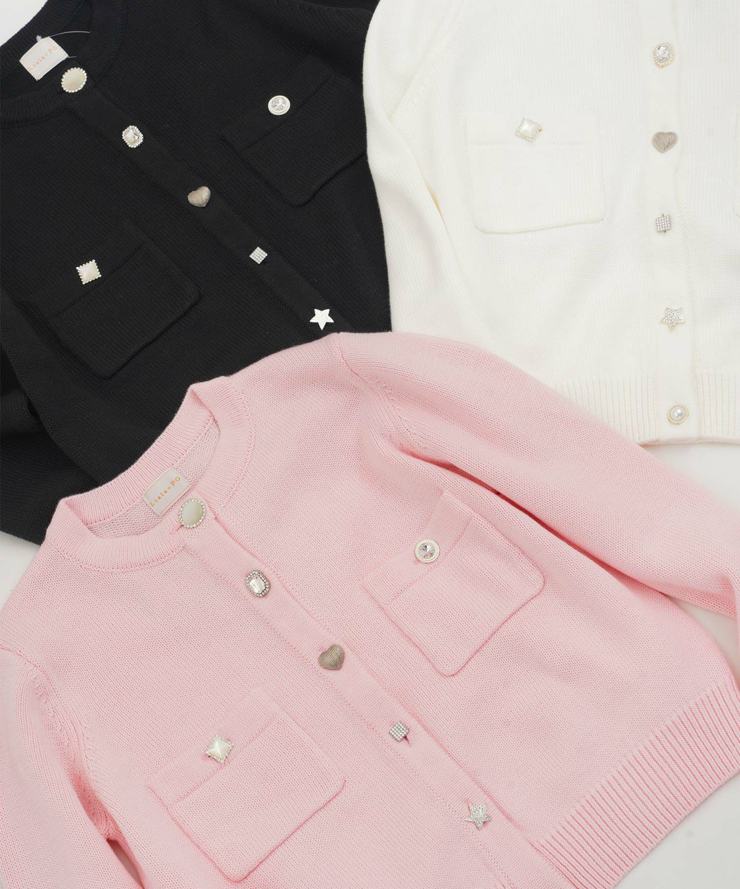 手洗い可/トップス/ニット/カーディガン/長袖/ビジューボタン/ハート/星/モチーフ/大人/上品/可愛い