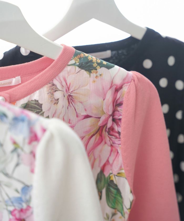 GW-SALE プリント シフォンコンビ ニット カーディガン Prima GW-SALE プリント シフォンコンビ ニット カーディガン Prima