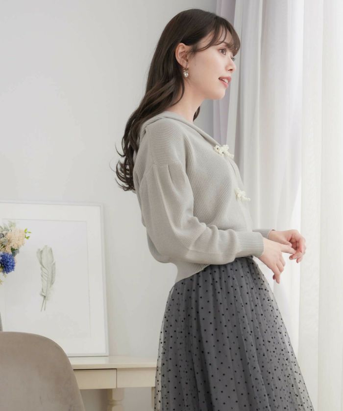 リボン パール ショート ニット カーディガン le reve vaniller