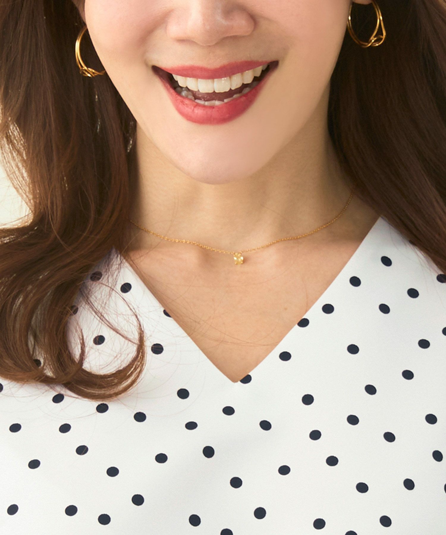 手洗い可/トップス/ブラウス/7分袖/タックペプラム/パワーショルダー/ドット柄/上品/大人/可愛い