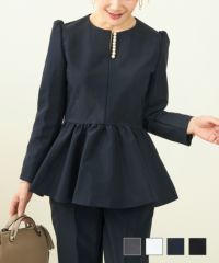 パール付きスキッパーネック ペプラム ブラウス Liala×PG