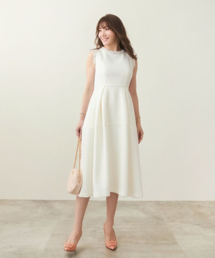 ワンピース/ツイード/フリンジ/ノースリーブ/ウエスト切り替え/大人/上品/可愛い