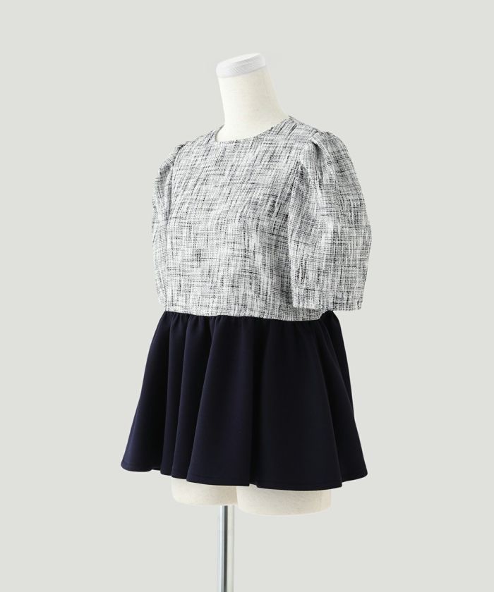 異素材コンビ ツイード ペプラム トップス HUIT 全2色｜hit811-0051【1