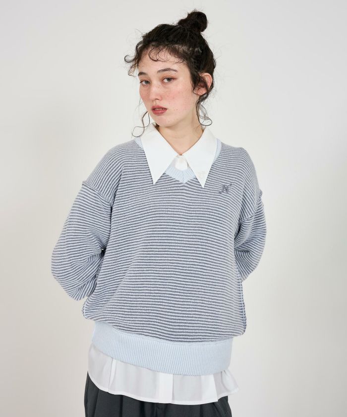 V-neck striped knit pullover