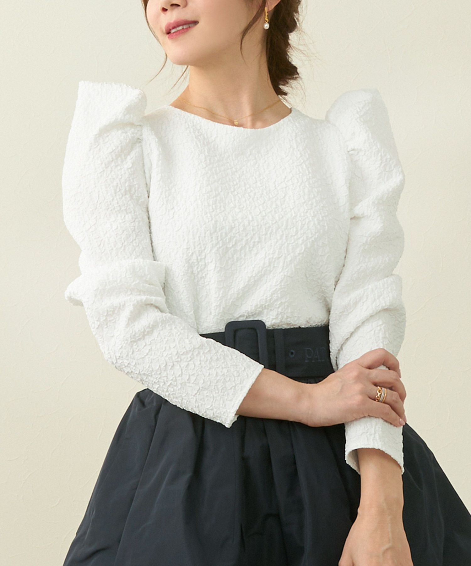 新色追加手洗い可日本製トップスレディースオフィスかわいいきれいめおしゃれ春白黒ジョイントスペース