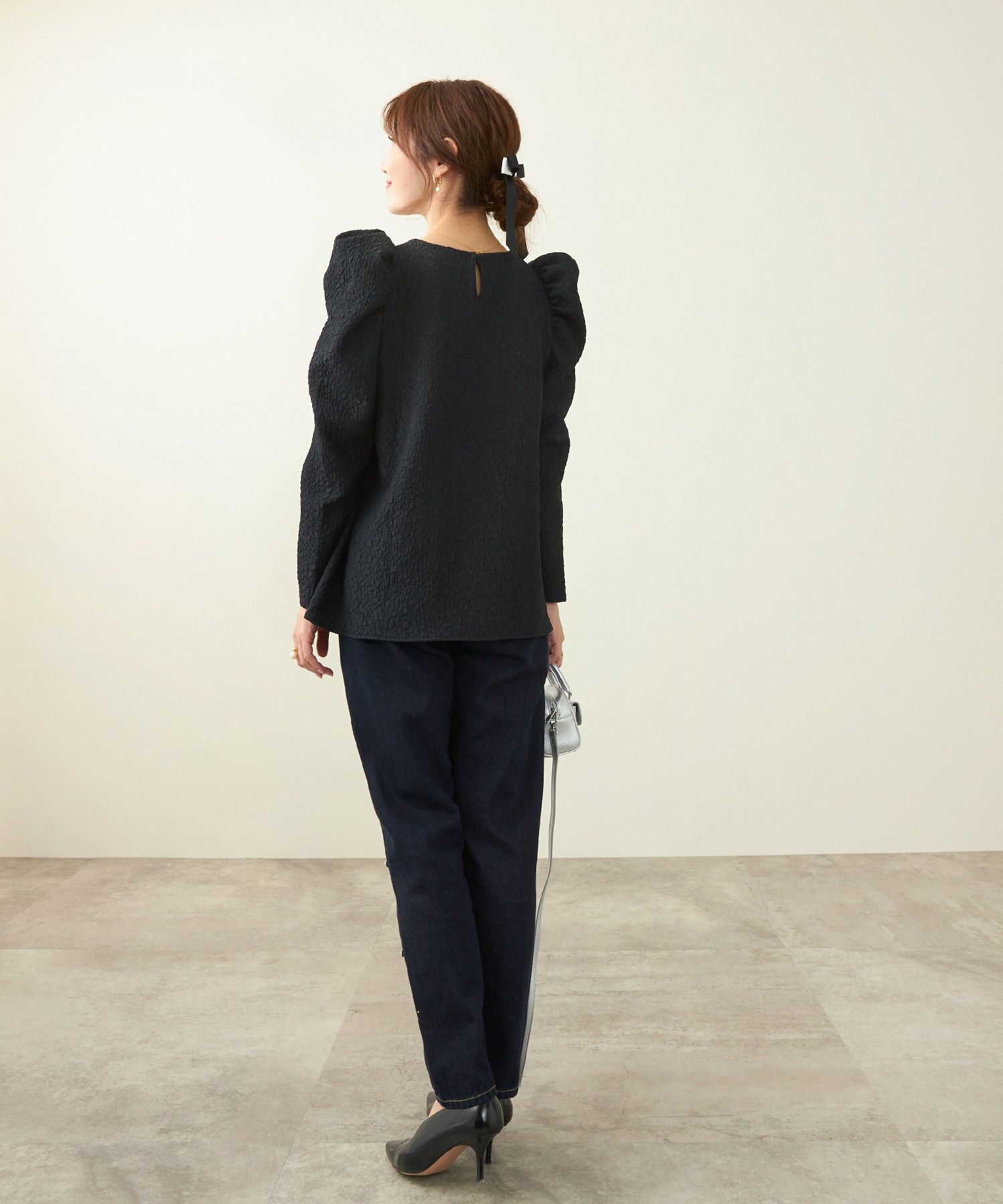 新色追加手洗い可日本製トップスレディースオフィスかわいいきれいめおしゃれ春白黒ジョイントスペース