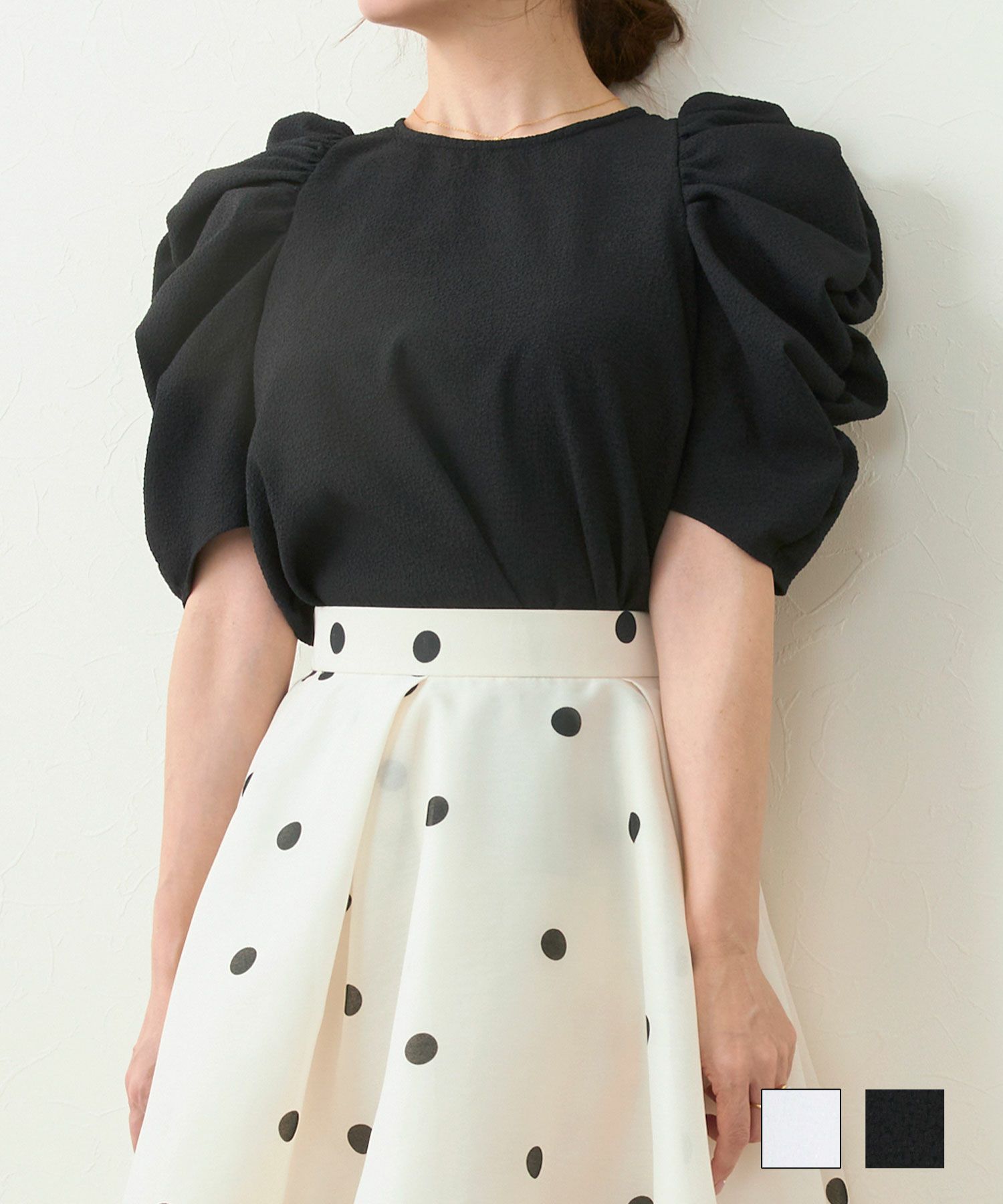 無地ドット ボリュームスリーブ ブラウス Liala×PG