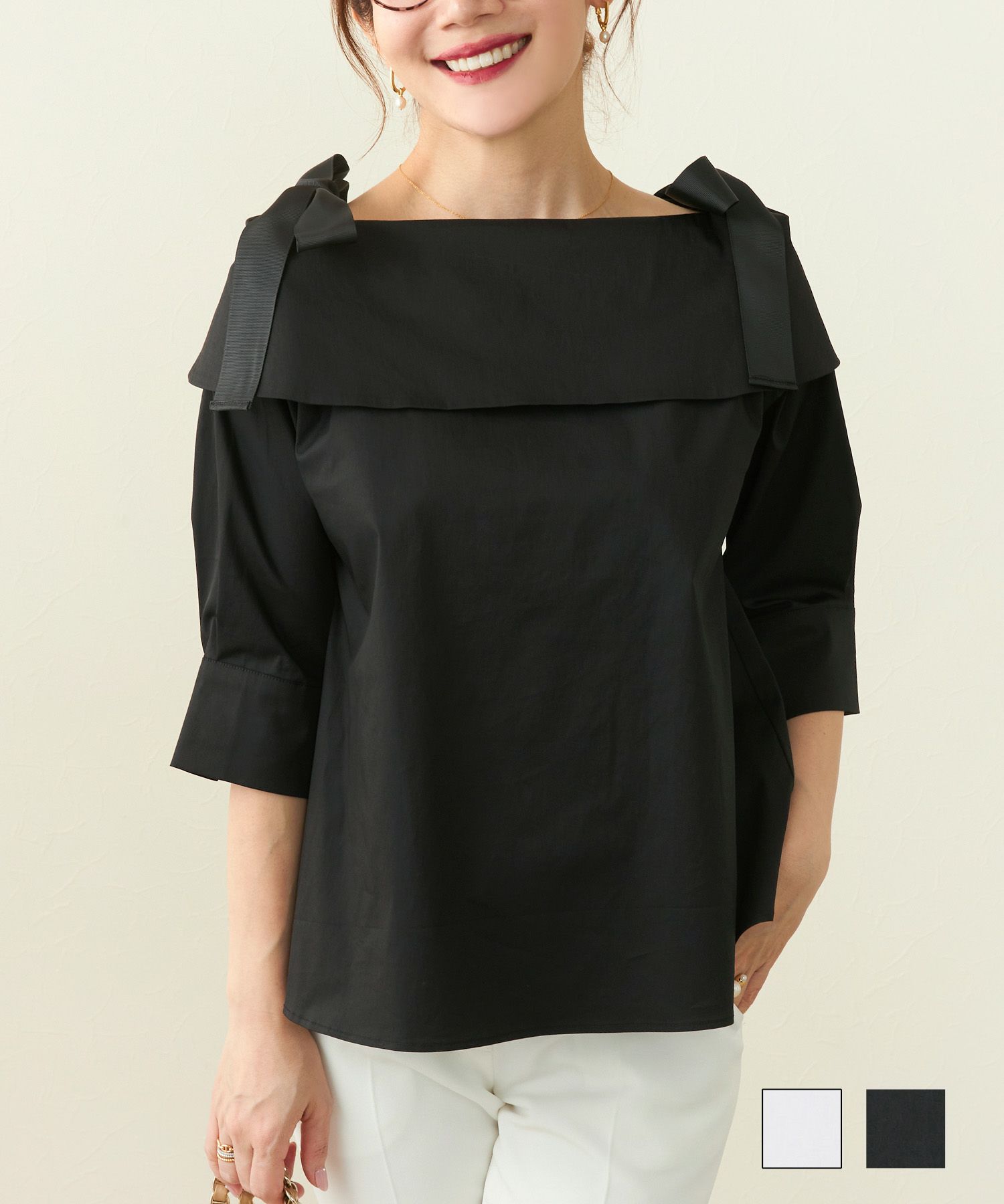 オフショルダー リボン ブラウス Liala×PG