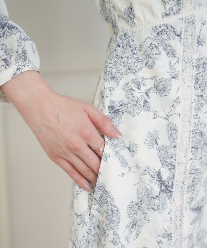 美品 IKUKO イクコ トワルドジュイ柄 膝丈 ワンピース レースM 美品 IKUKO イクコ トワルドジュイ柄 膝丈 ワンピース レースM