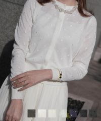 ドット柄ラメシアーニットカーディガンHUITチャコール/ハートホワイト/ハートブラック/ライトグレー/ホワイト/ネイビー/ブラック