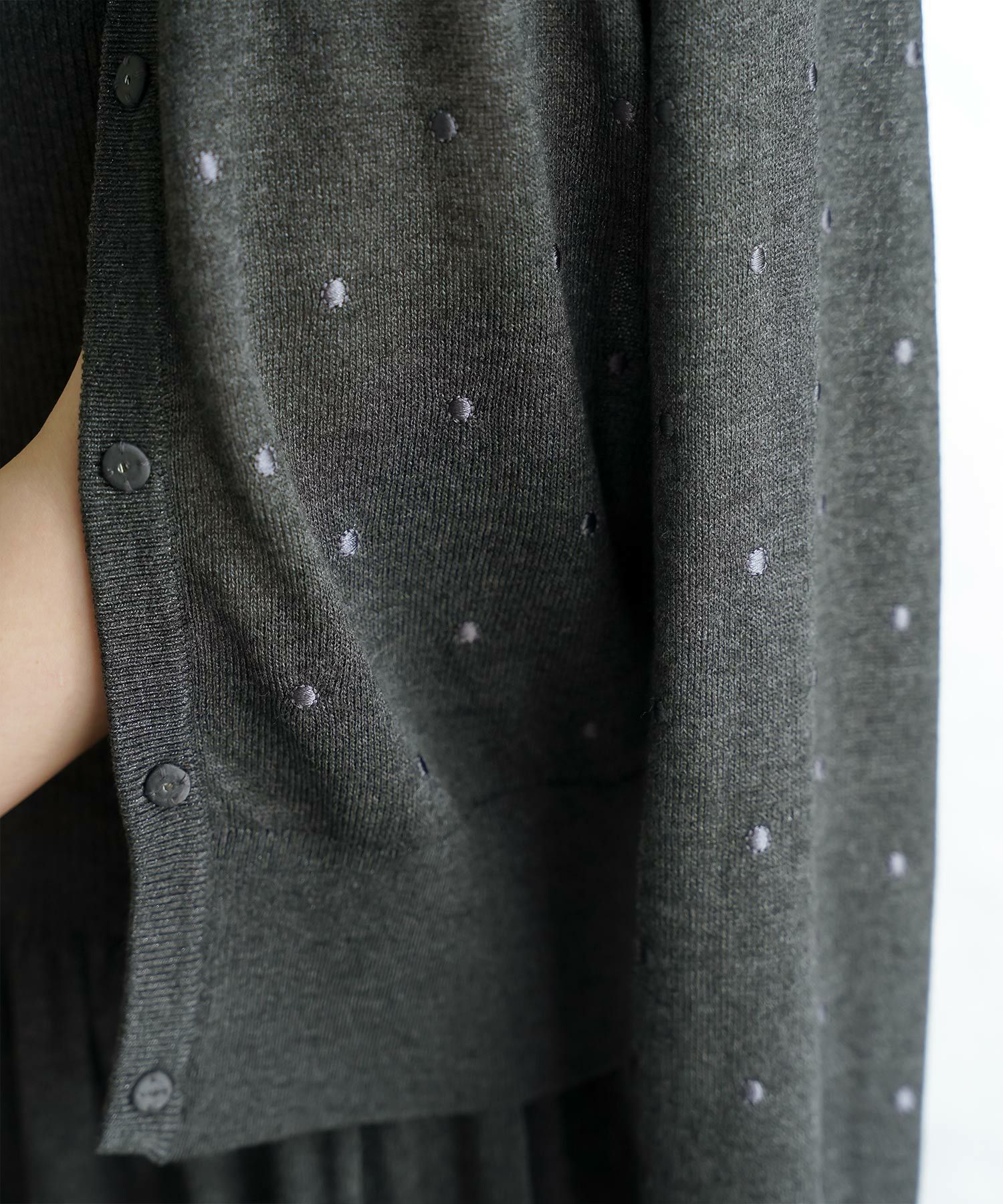 カーディガン/ドット柄/ラメ/シアーニット/カーディガン/チャコール/ハートホワイト/ハートブラック/ライトグレー/ホワイト/ネイビー/ブラック/S/M