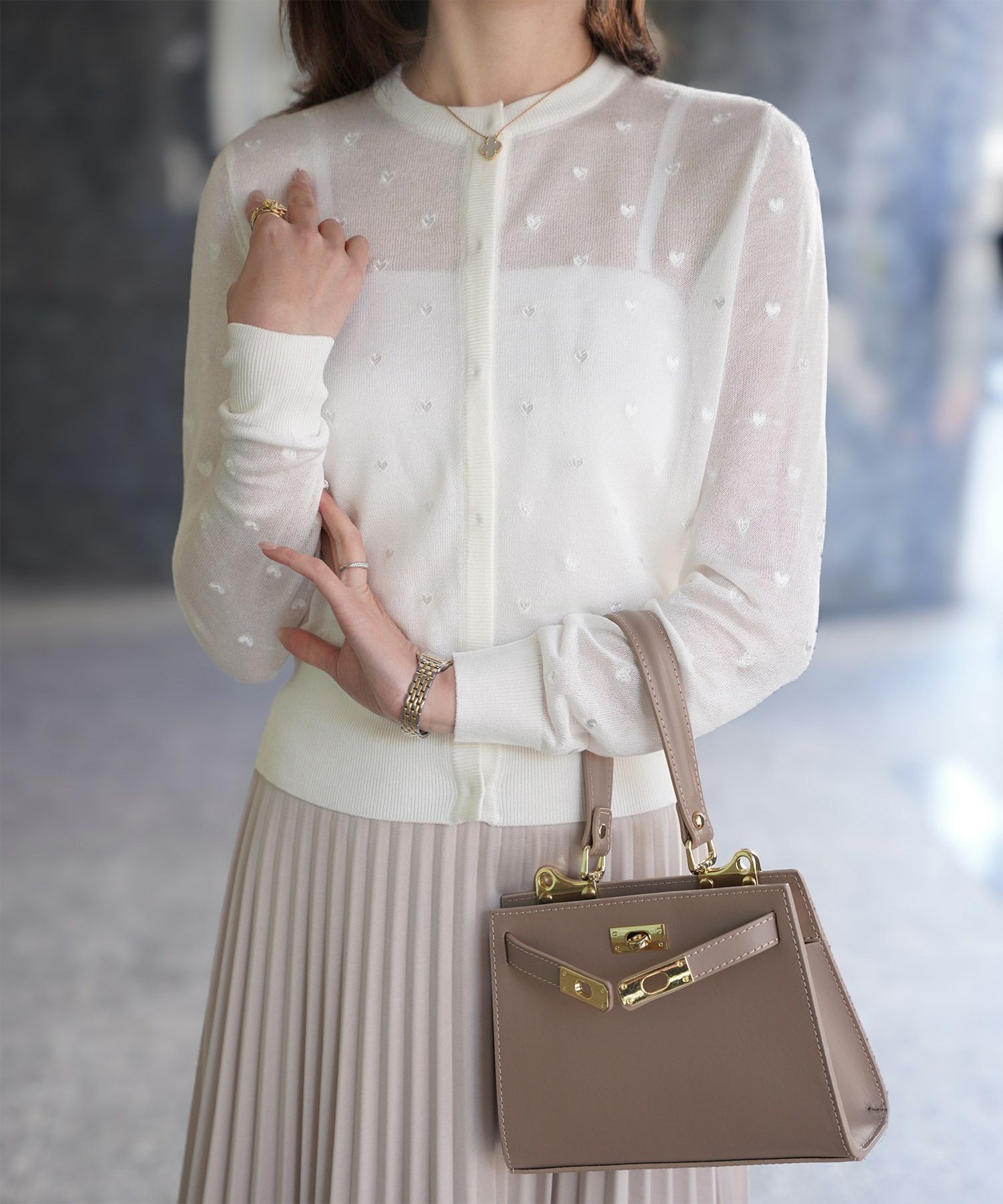 カーディガン/ドット柄/ラメ/シアーニット/カーディガン/チャコール/ハートホワイト/ハートブラック/ライトグレー/ホワイト/ネイビー/ブラック/S/M