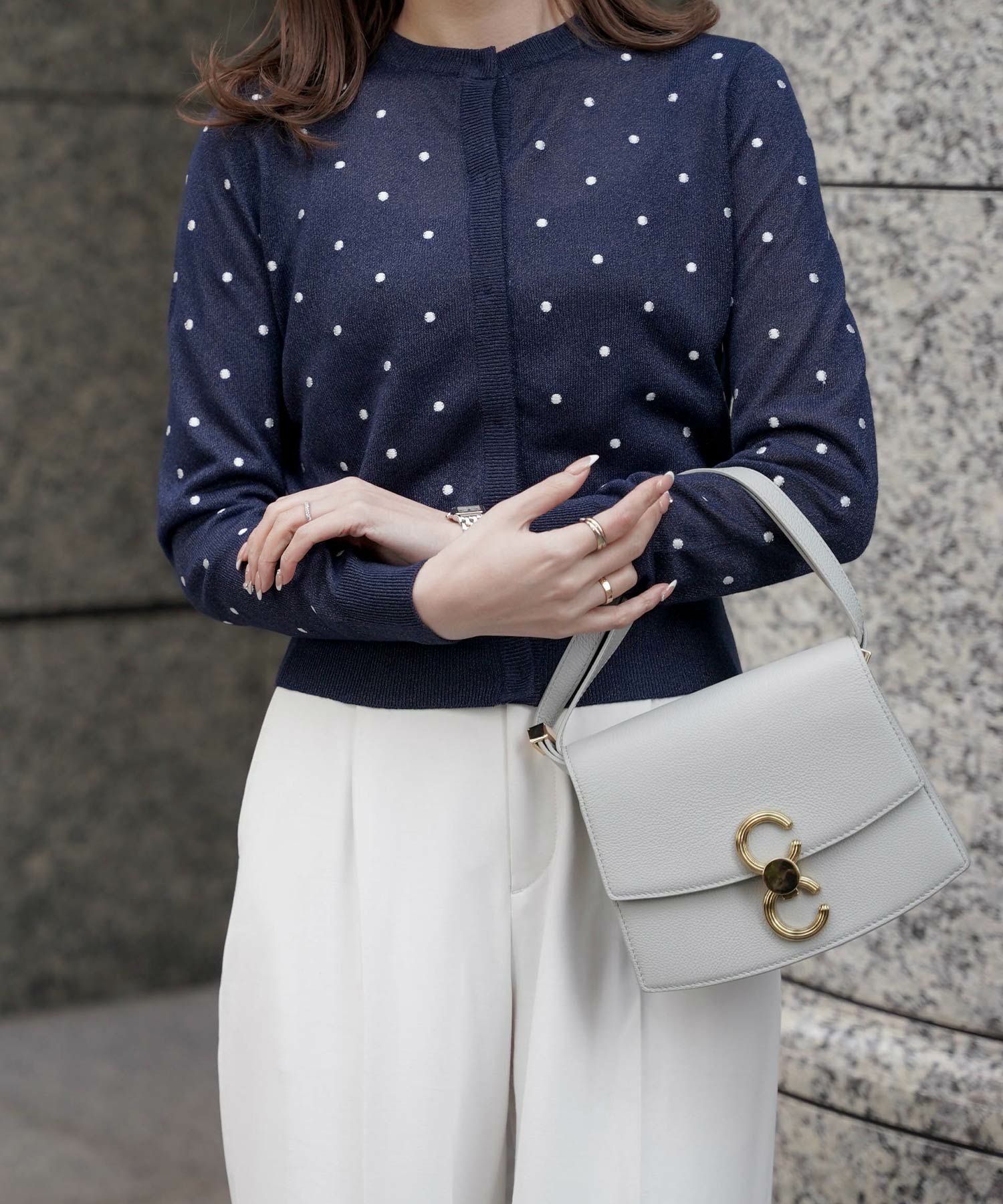 カーディガン/ドット柄/ラメ/シアーニット/カーディガン/ハートホワイト/ハートブラック/ライトグレー/ホワイト/ネイビー/ブラック/S/M