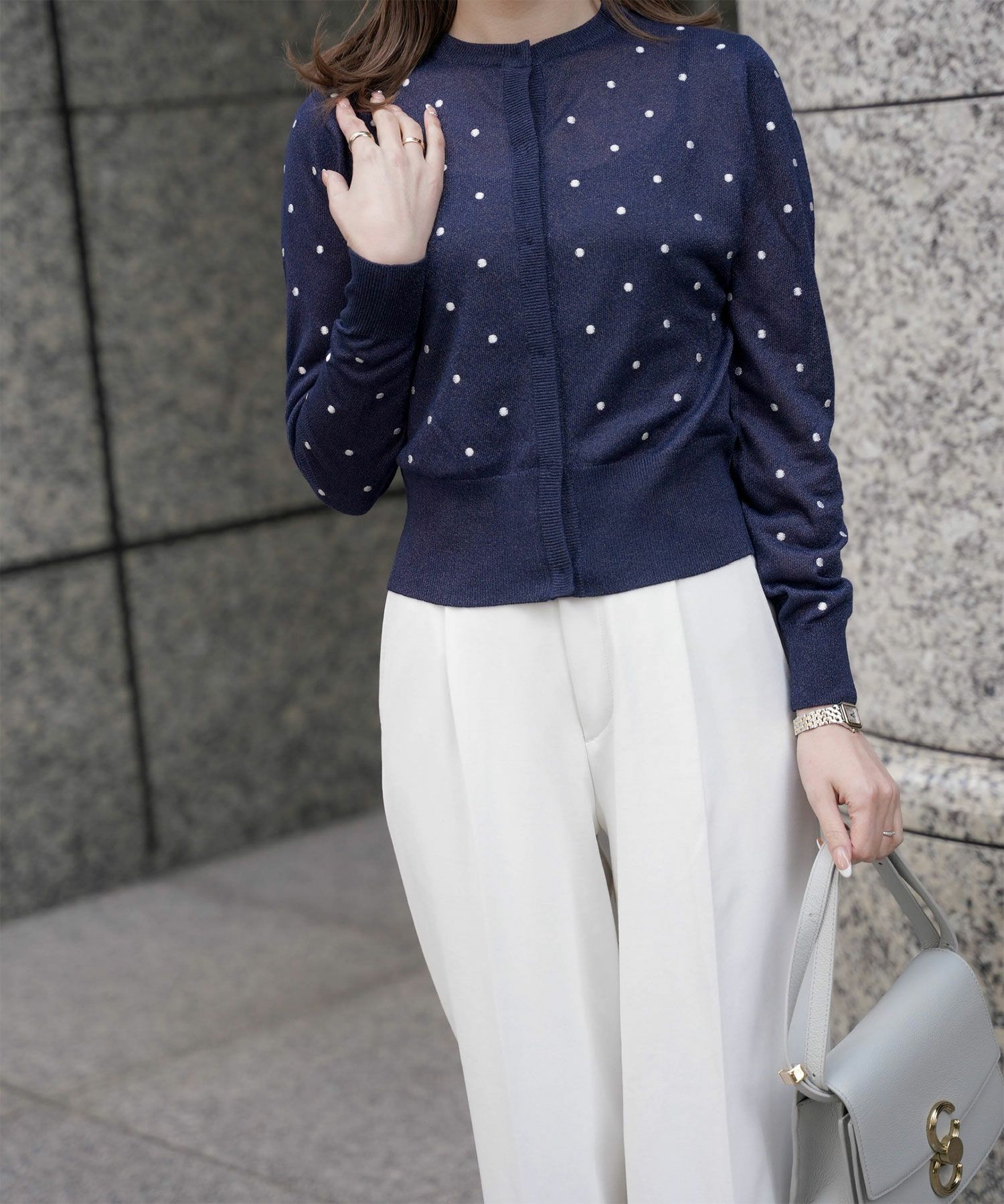 カーディガン/ドット柄/ラメ/シアーニット/カーディガン/ハートホワイト/ハートブラック/ライトグレー/ホワイト/ネイビー/ブラック/S/M