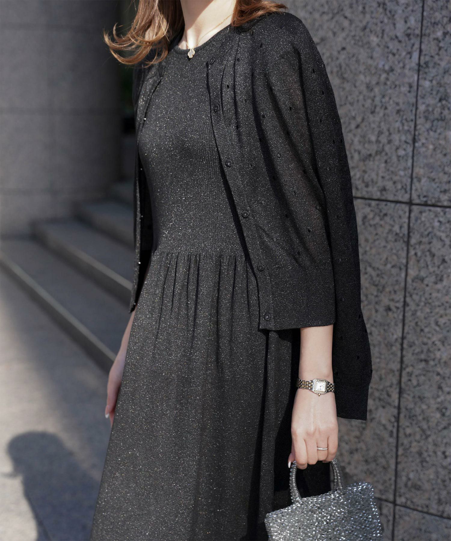 カーディガン/ドット柄/ラメ/シアーニット/カーディガン/ハートホワイト/ハートブラック/ライトグレー/ホワイト/ネイビー/ブラック/S/M