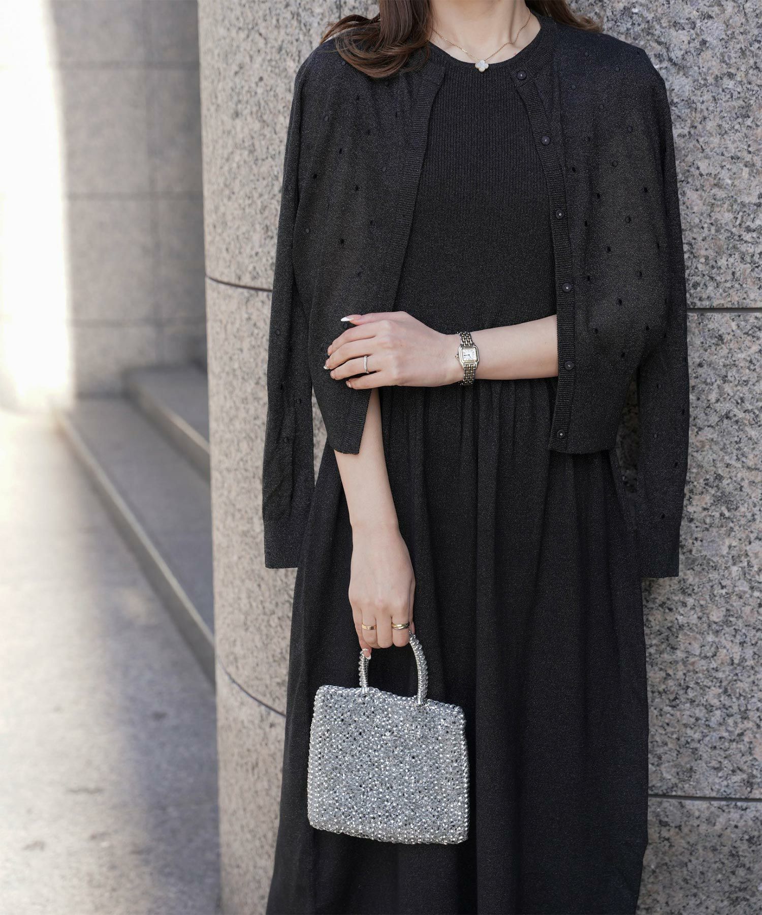 カーディガン/ドット柄/ラメ/シアーニット/カーディガン/ハートホワイト/ハートブラック/ライトグレー/ホワイト/ネイビー/ブラック/S/M