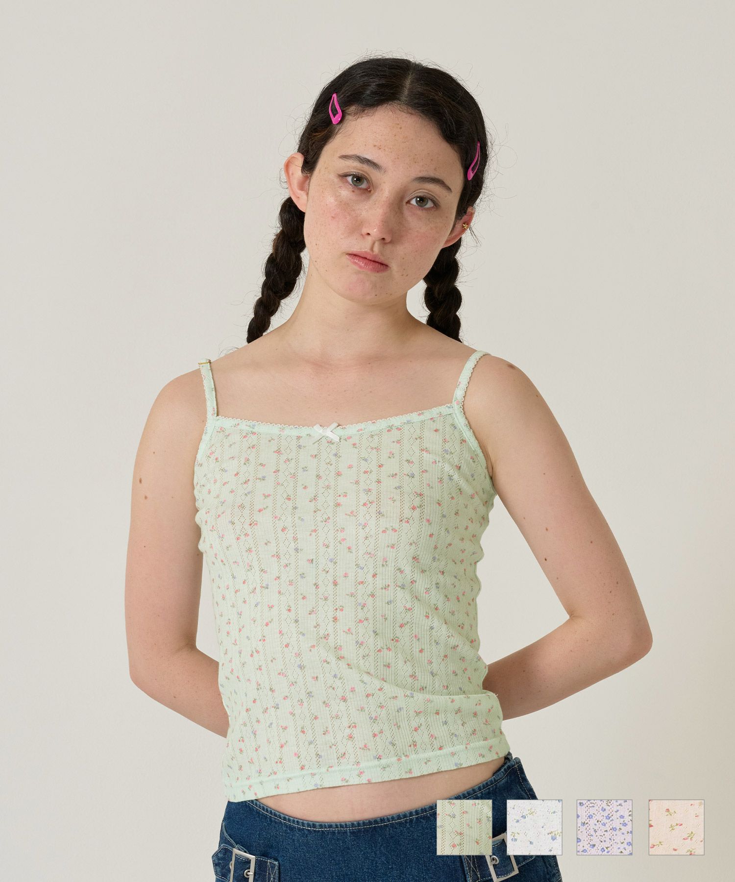 トップス/キャミソール/小花柄/レース