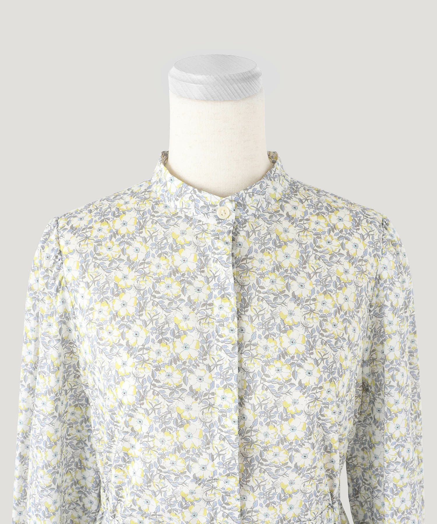 ワンピース/スタンドカラー/シャツ/ピンク/イエロー/ブルー/S/M/春/夏/花柄/長袖