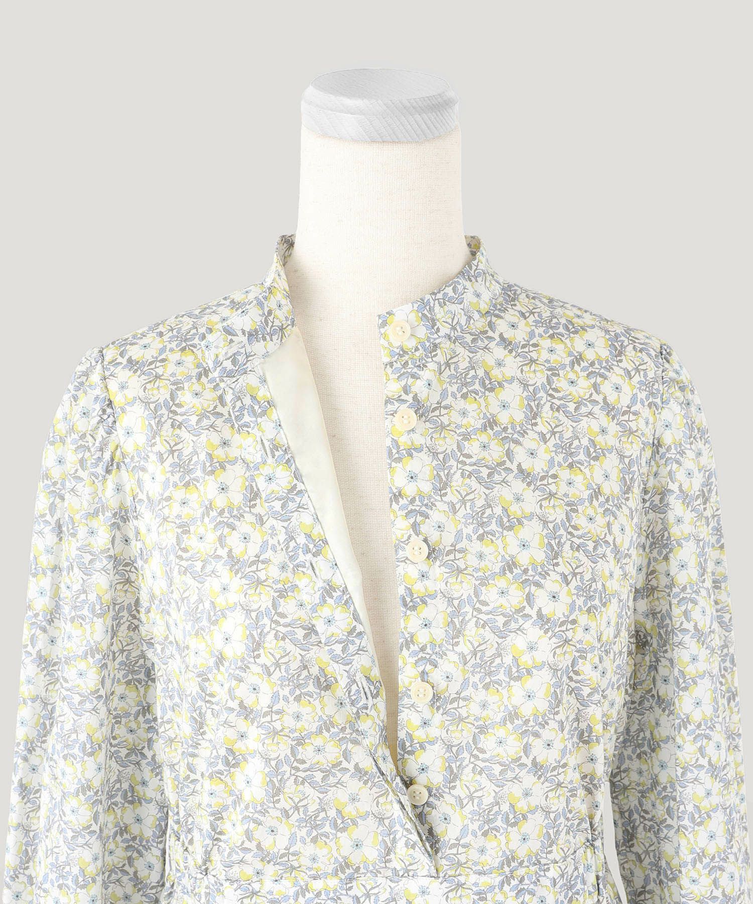 ワンピース/スタンドカラー/シャツ/ピンク/イエロー/ブルー/S/M/春/夏/花柄/長袖