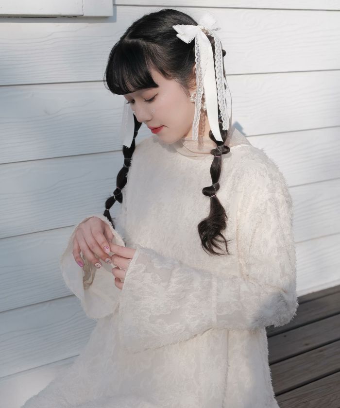 フレアスリーブ ジャガード ロング ワンピース miolite 全2色