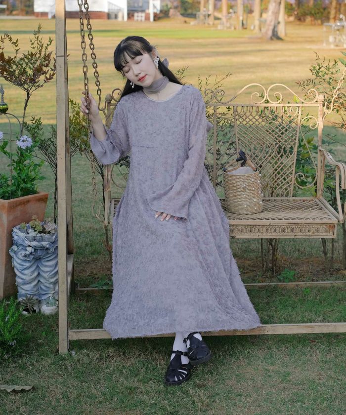 DIOR フレアスリーブ長袖ワンピース 38 ホワイト フリル シアージャカード フレアスリーブ ワンピース le reve vaniller