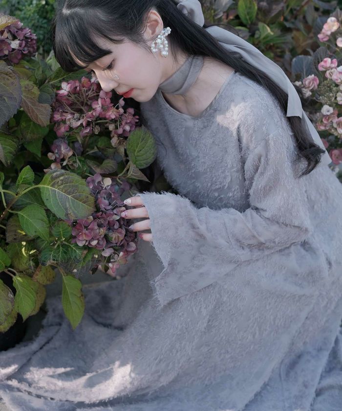 フレアスリーブ ジャガード ロング ワンピース miolite 全2色