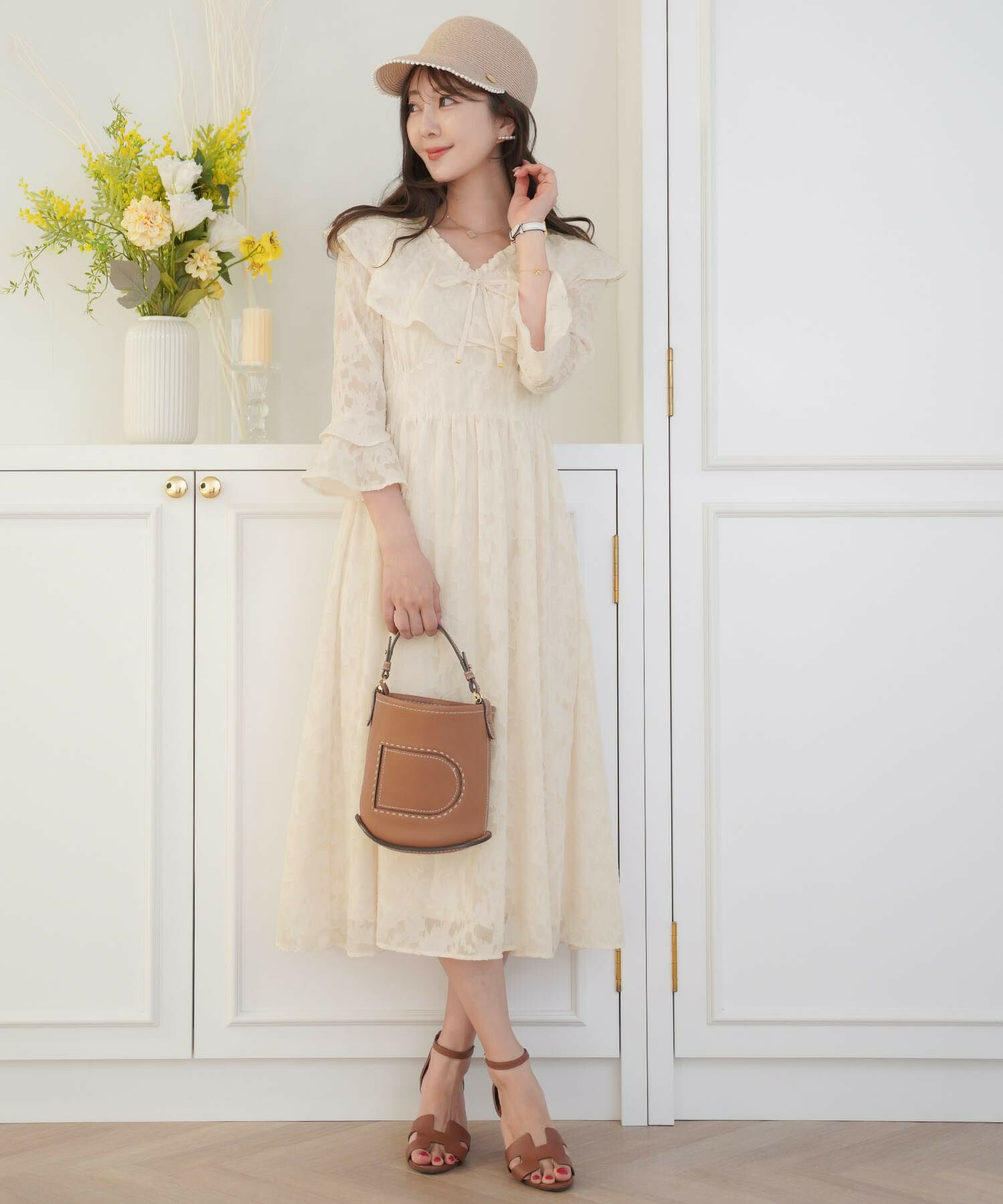 フリル シアージャカード フレアスリーブ ワンピース le reve vaniller  