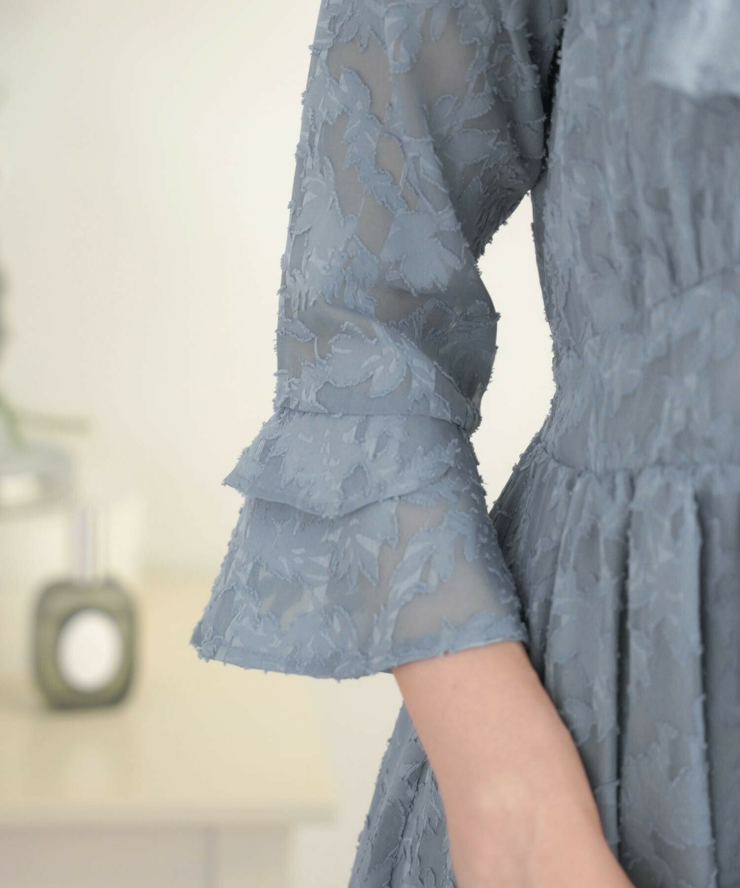 GW-SALE フリル シアージャカード フレアスリーブ ワンピース le reve  