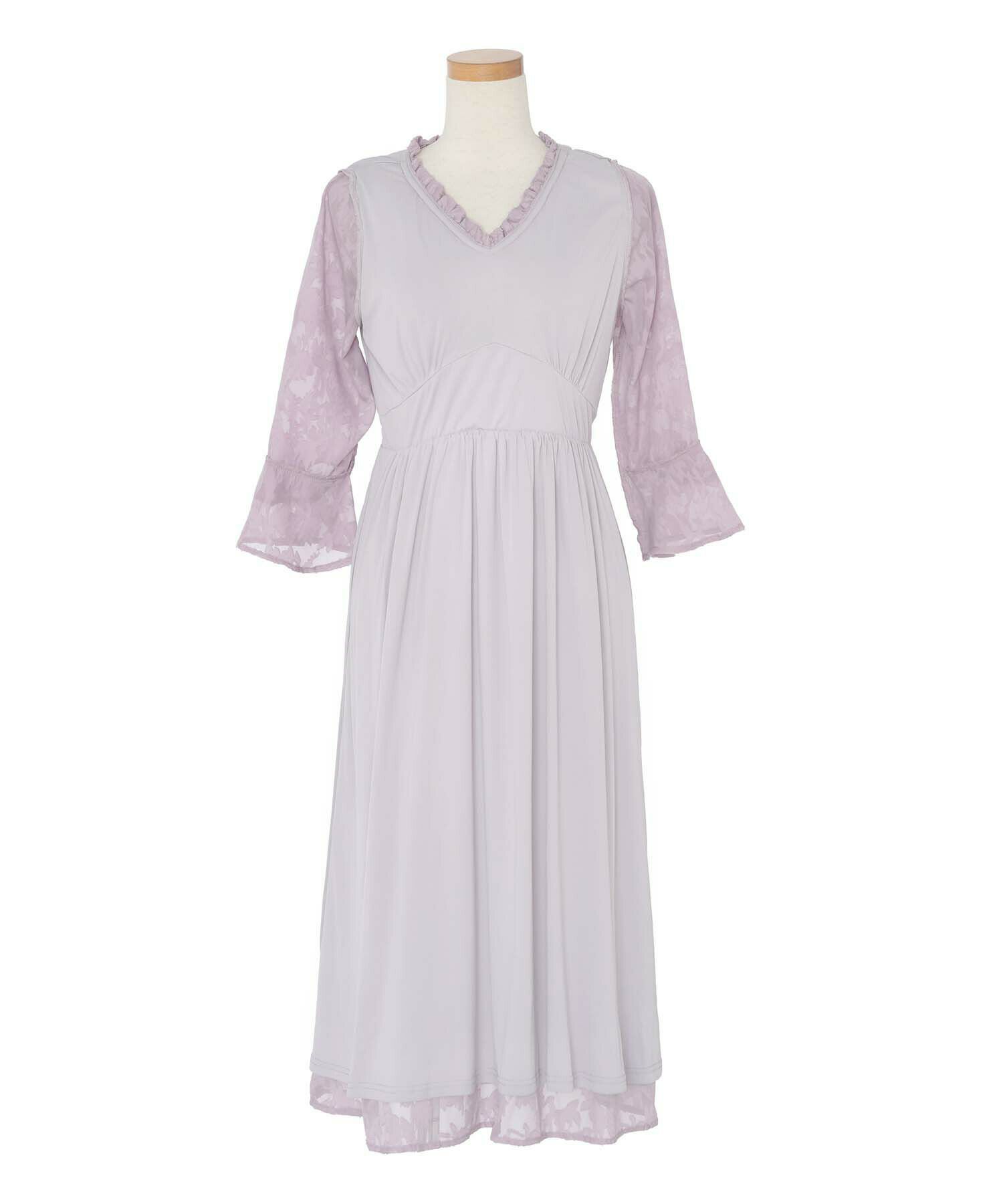 GW-SALE フリル シアージャカード フレアスリーブ ワンピース le reve  