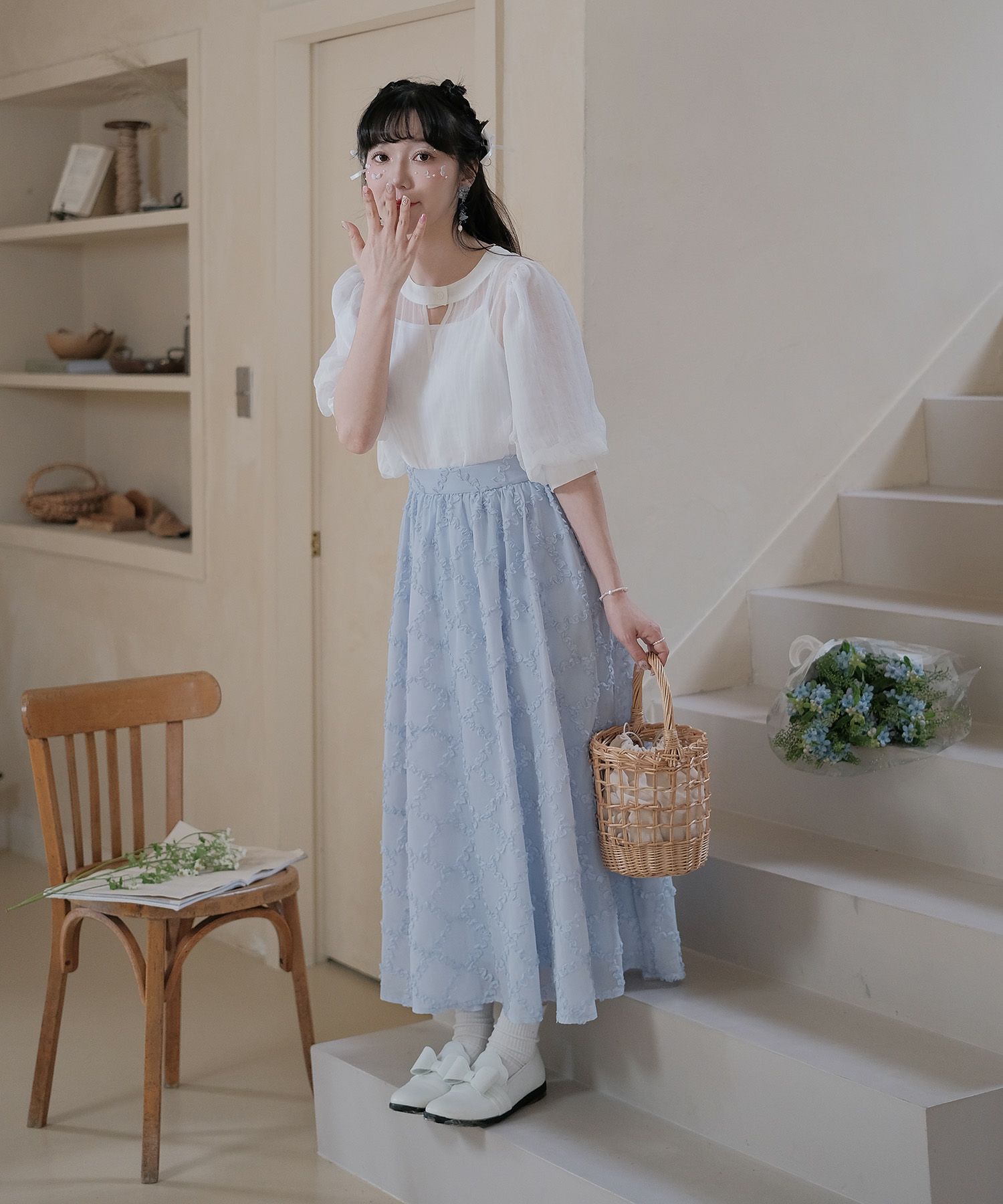 フリル ギャザー フレア スカート miolite 全2色｜mio621-0034【1