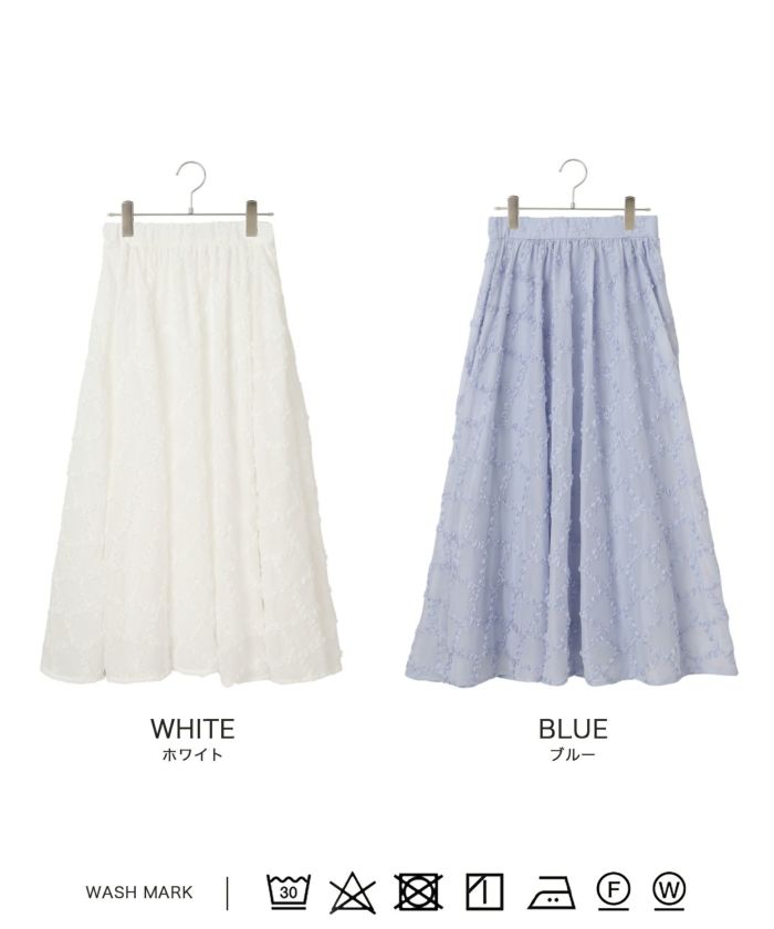 スカート/ギャザー/フレア/スカート/ホワイト/ブルー/M
