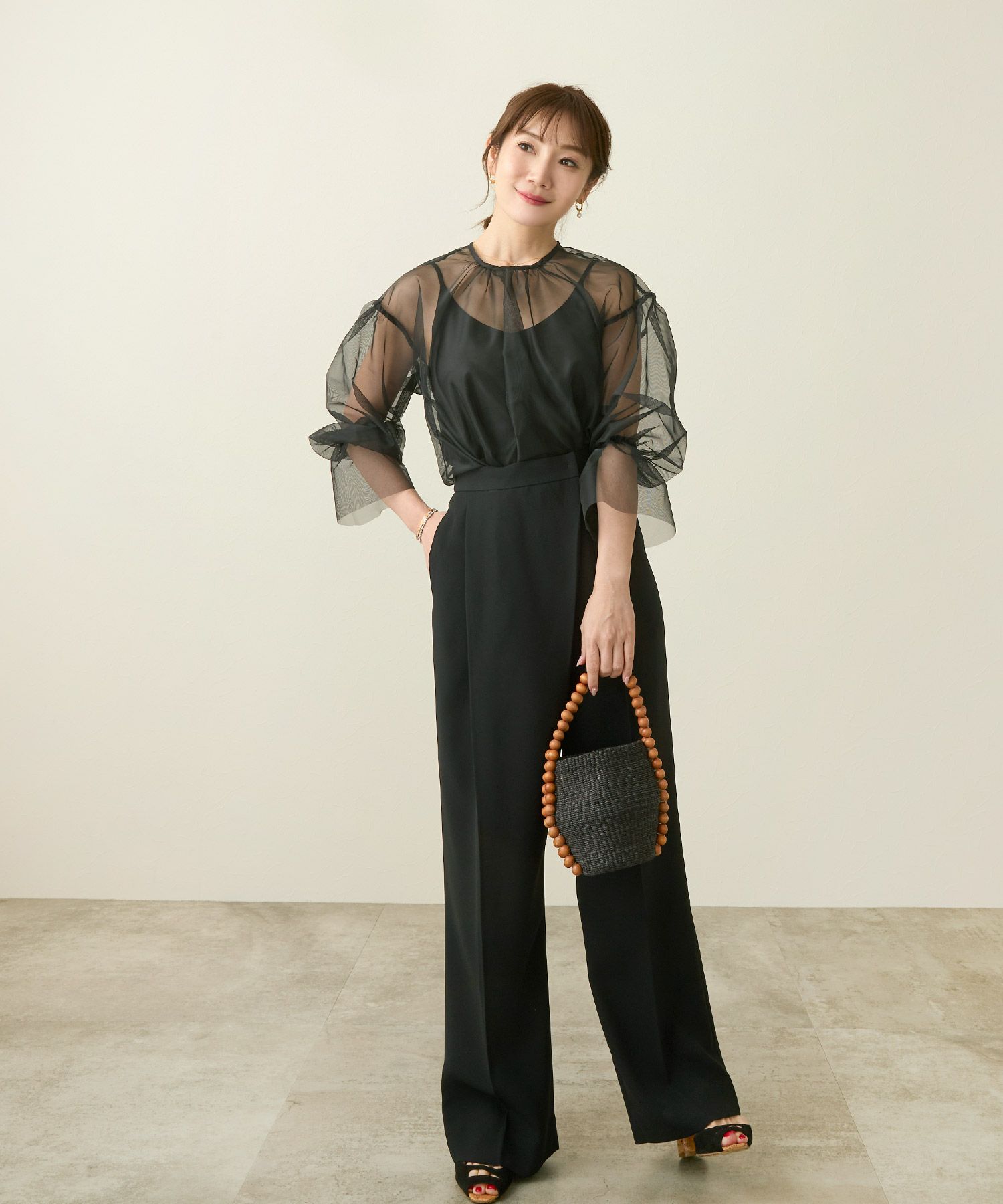 ブラウスレディースおしゃれオフィス白黒シースルー重ね着春夏秋カジュアルきれいめトップスジョイントスペース