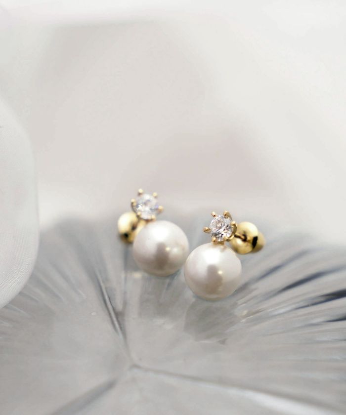 パール付きピアス シンプル パール クリスタル ピアス Simple Pearl Crystal Pierce