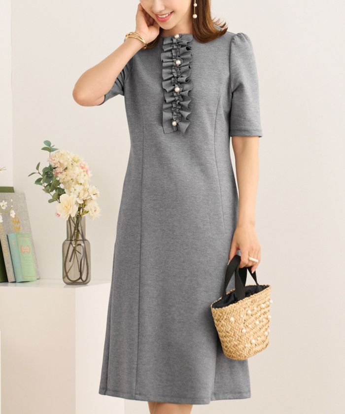 NEWカラー＊ネックパール✖️フリルトップミディドレスchgdXS