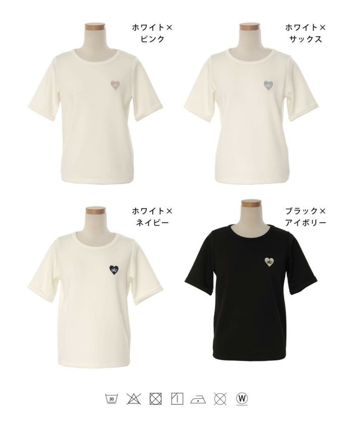 TIME-SALE ハート 刺繍 クルーネック Tシャツ le reve vaniller 全4色 ｜lvn521-1822【4】  半袖・ノースリーブ商品一覧 Joint Space