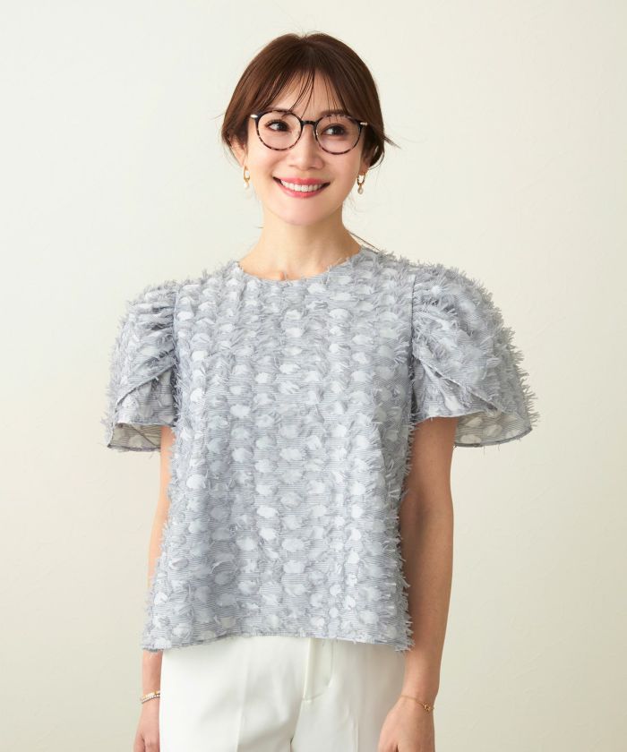 美品♡パフスリーブ　cottonデザインショートブラウス　ブルー 20%OFF】windy puff blouse～ｳｨﾝﾃﾞｨｰﾊﾟﾌﾌﾞﾗｳｽ | flower