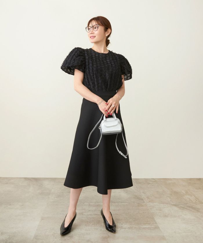 美品♡パフスリーブ　cottonデザインショートブラウス　ブルー 20%OFF】windy puff blouse～ｳｨﾝﾃﾞｨｰﾊﾟﾌﾌﾞﾗｳｽ | flower
