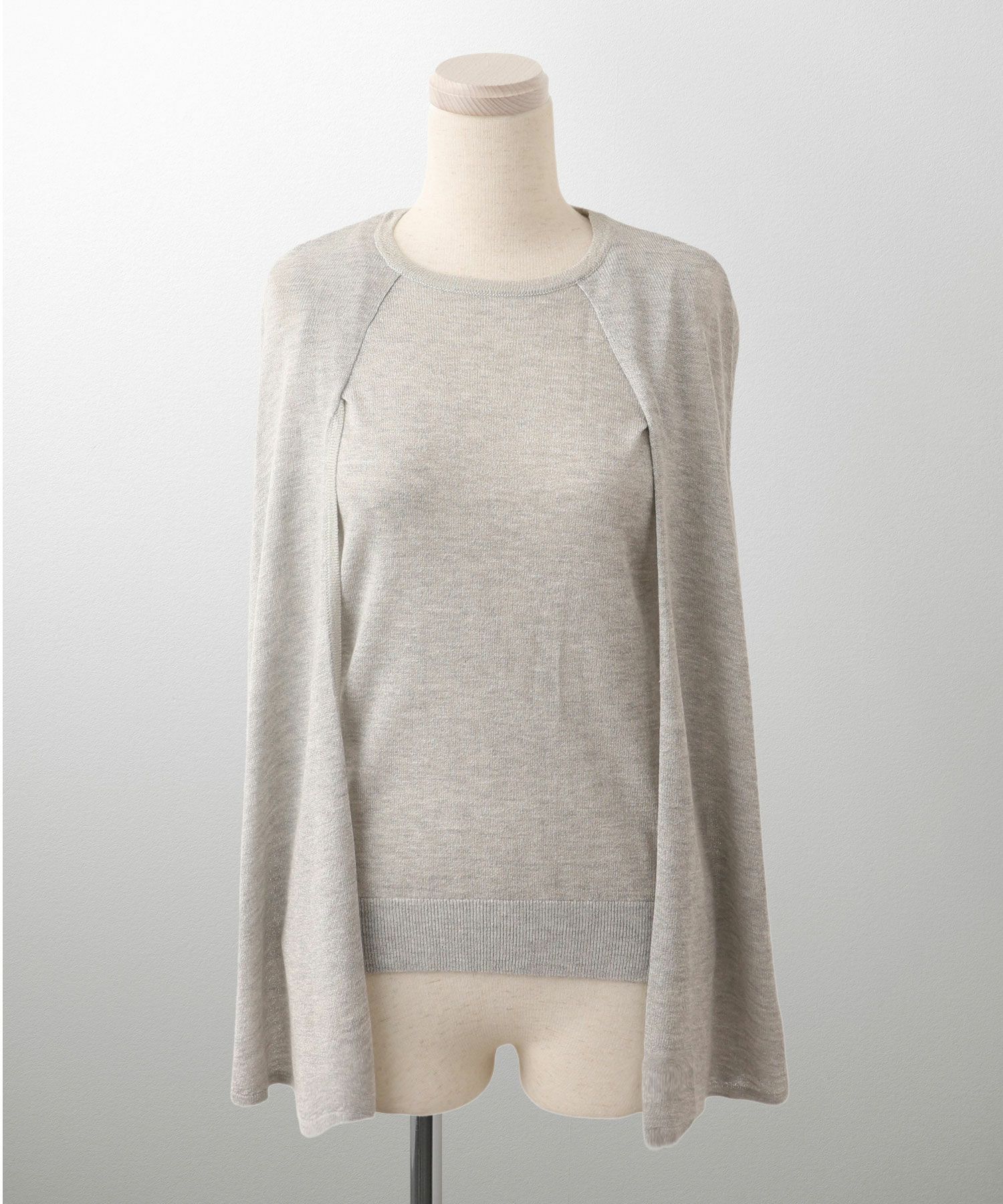 トップス/ラメ/ケープ/ニット/ベージュ×ブラック/ブラック×ホワイト/ネイビー/ピンクベージュ/ベージュ/ピンク/杢グレー/ブラック/M