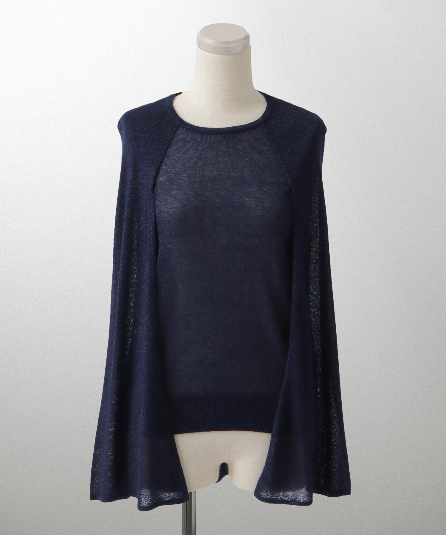 トップス/ラメ/ケープ/ニット/ベージュ×ブラック/ブラック×ホワイト/ネイビー/ピンクベージュ/ベージュ/ピンク/杢グレー/ブラック/M