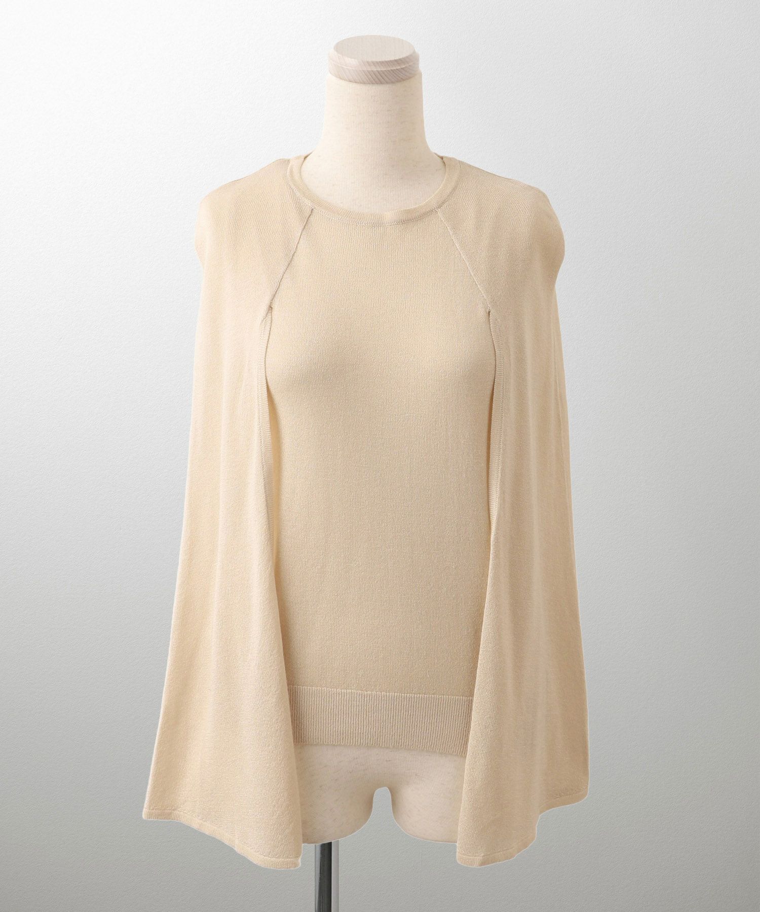 トップス/ラメ/ケープ/ニット/ベージュ×ブラック/ブラック×ホワイト/ネイビー/ピンクベージュ/ベージュ/ピンク/杢グレー/ブラック/M