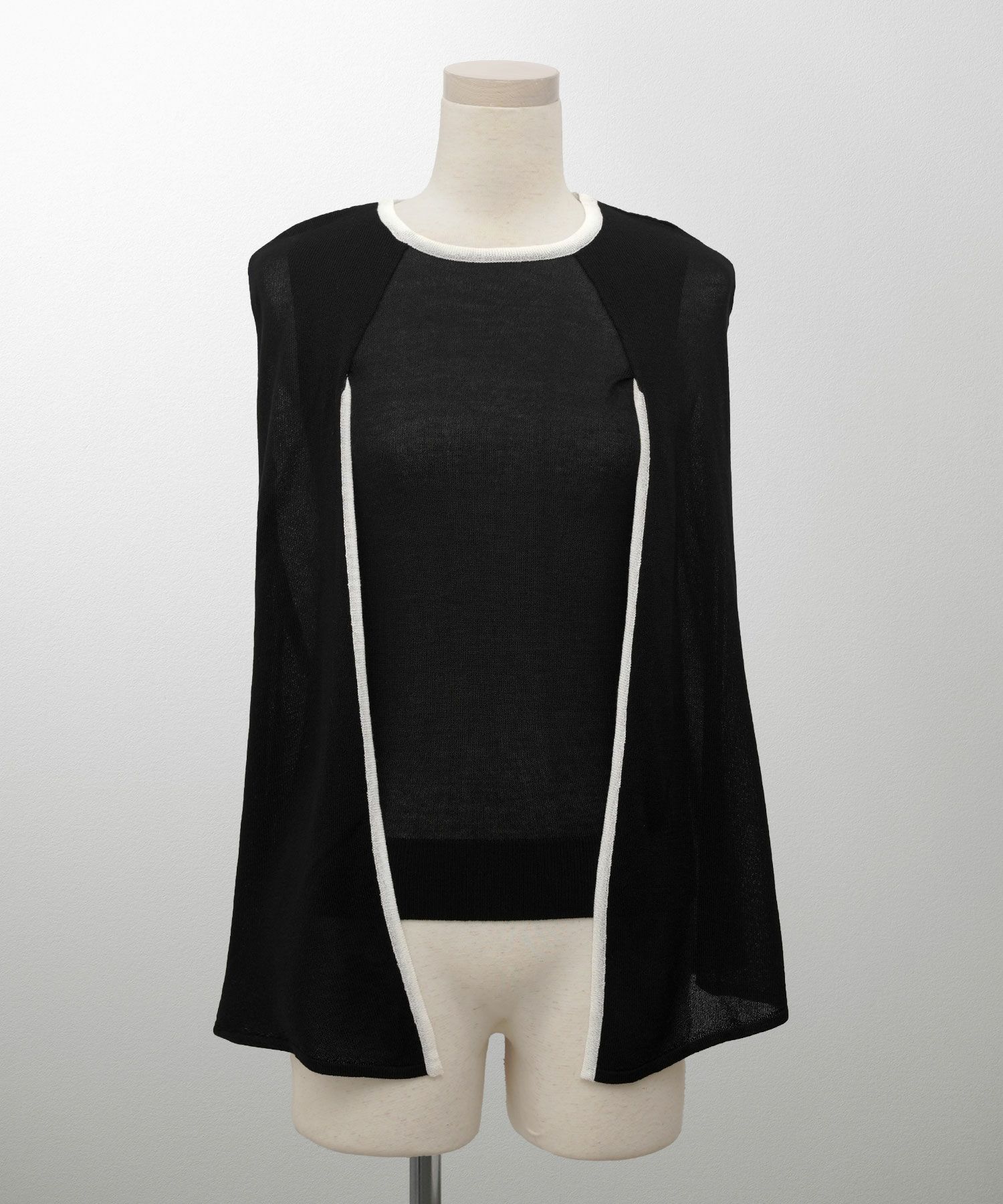 トップス/ラメ/ケープ/ニット/ベージュ×ブラック/ブラック×ホワイト/ネイビー/ピンクベージュ/ベージュ/ピンク/杢グレー/ブラック/M