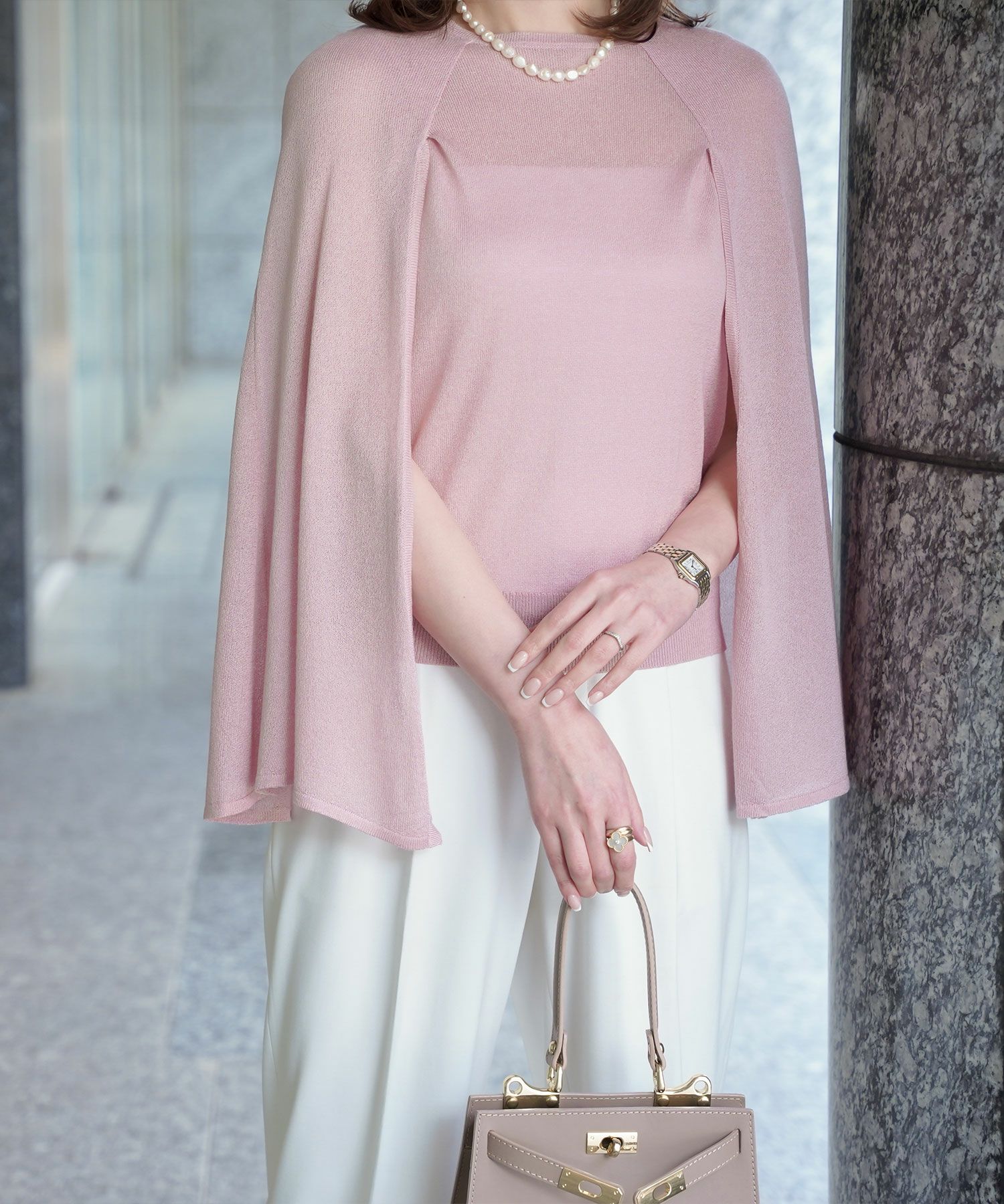 トップス/ラメ/ケープ/ニット/ベージュ×ブラック/ブラック×ホワイト/ネイビー/ピンクベージュ/ベージュ/ピンク/杢グレー/ブラック/M