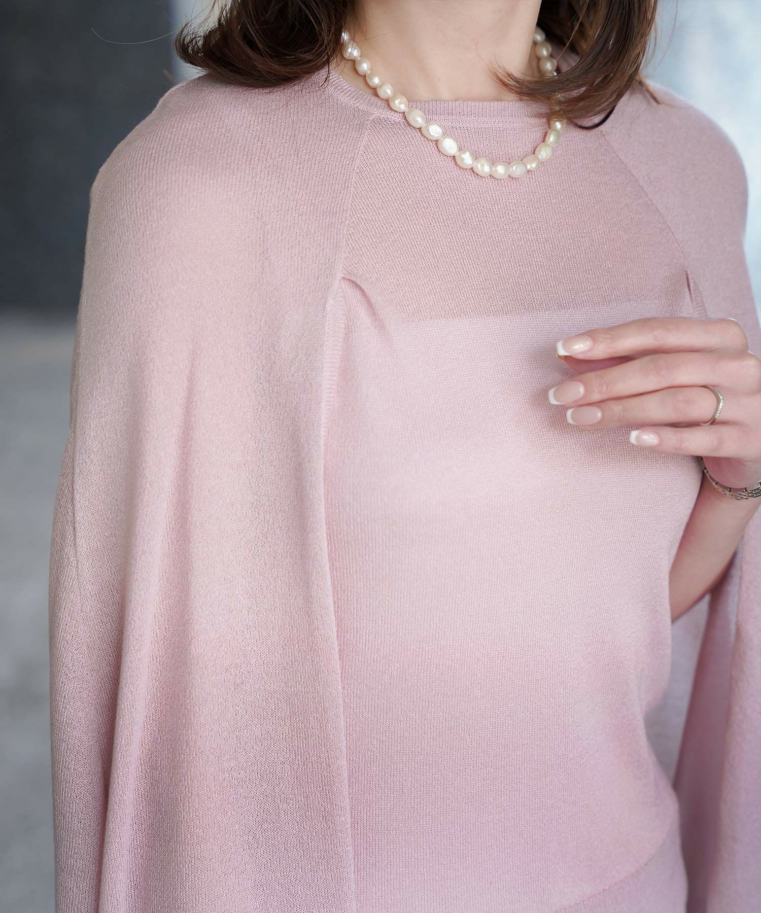 トップス/ラメ/ケープ/ニット/ベージュ×ブラック/ブラック×ホワイト/ネイビー/ピンクベージュ/ベージュ/ピンク/杢グレー/ブラック/M