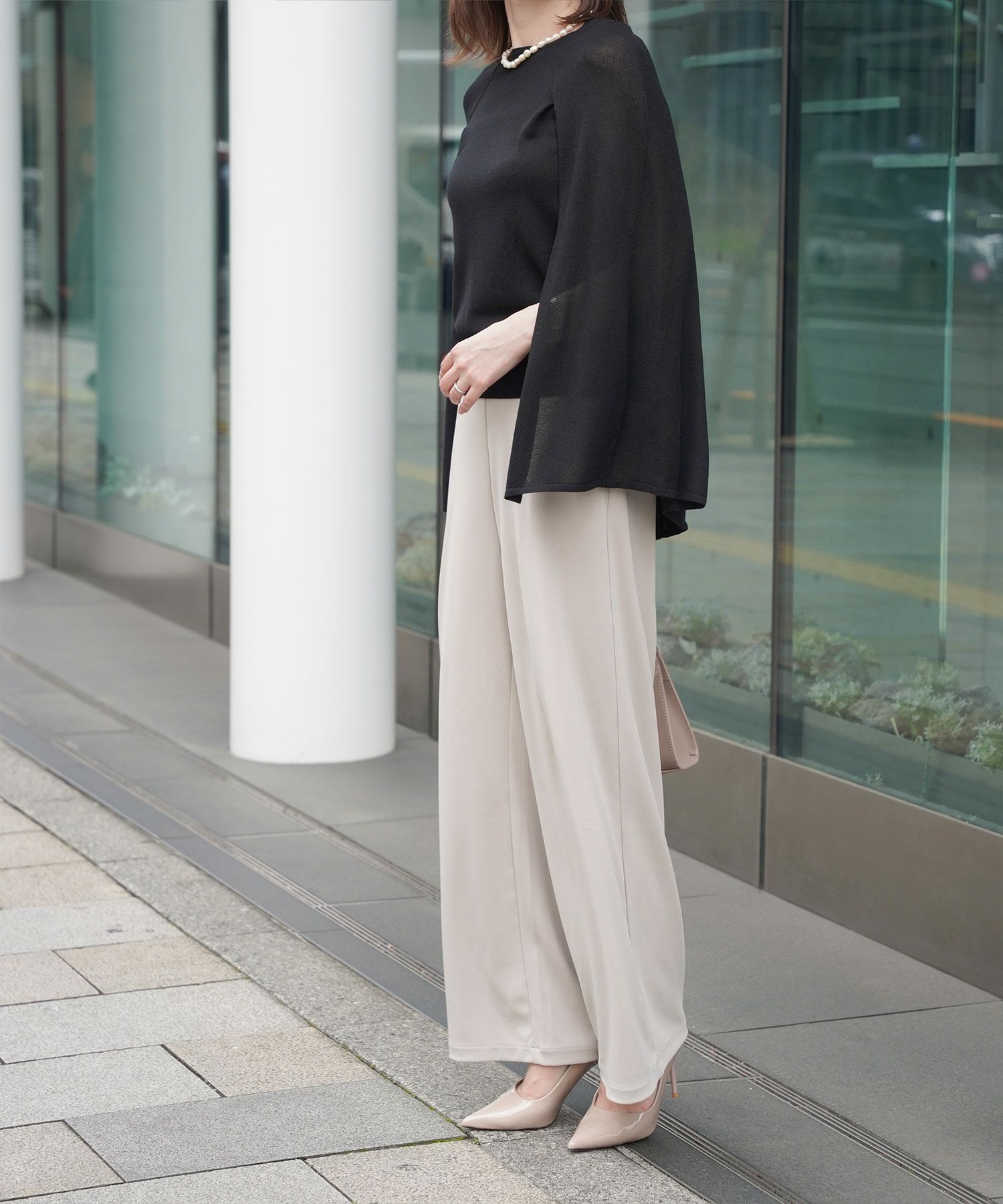 トップス/ラメ/ケープ/ニット/ネイビー/ピンクベージュ/ベージュ/ピンク/杢グレー/ブラック/M